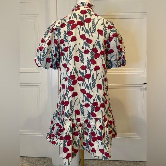 Hyacinth House Tuckernuck Midi Dress Red Floral Print Puff Sleeves Small NWT - Picture 4 of 11